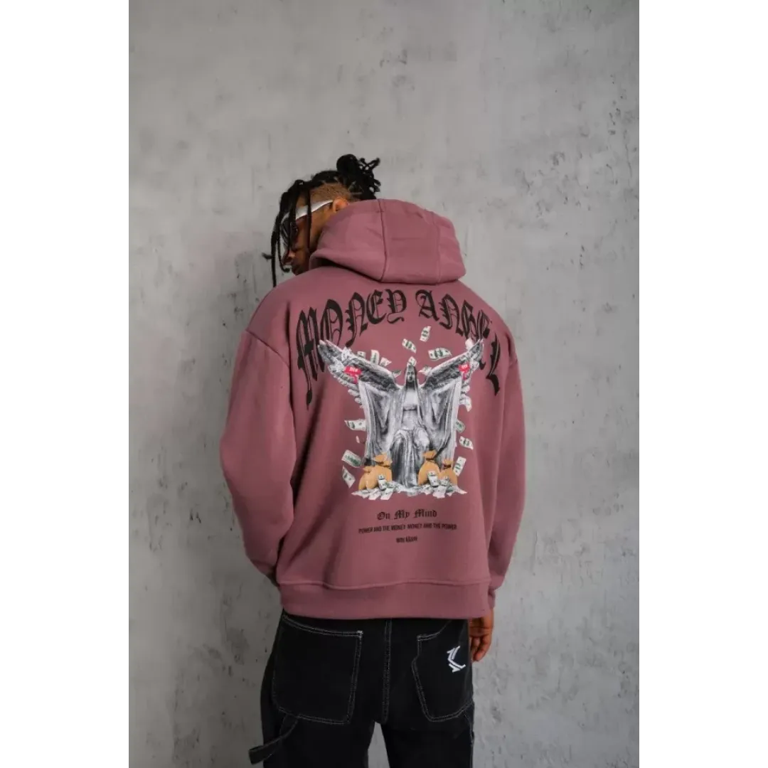 Erkek Kordon İpli Baskılı Kapüşonlu Sweatshirt - Gül Kurusu - 93001 Erkek Kordon İpli Baskılı Kapüşonlu Sweatshirt - Gül Kurusu - 93001