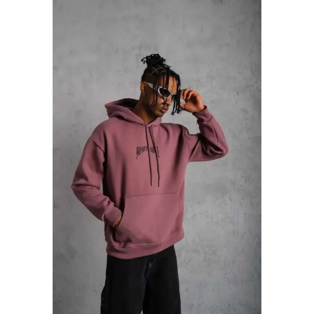Erkek Kordon İpli Baskılı Kapüşonlu Sweatshirt - Gül Kurusu - 93001 Erkek Kordon İpli Baskılı Kapüşonlu Sweatshirt - Gül Kurusu - 93001