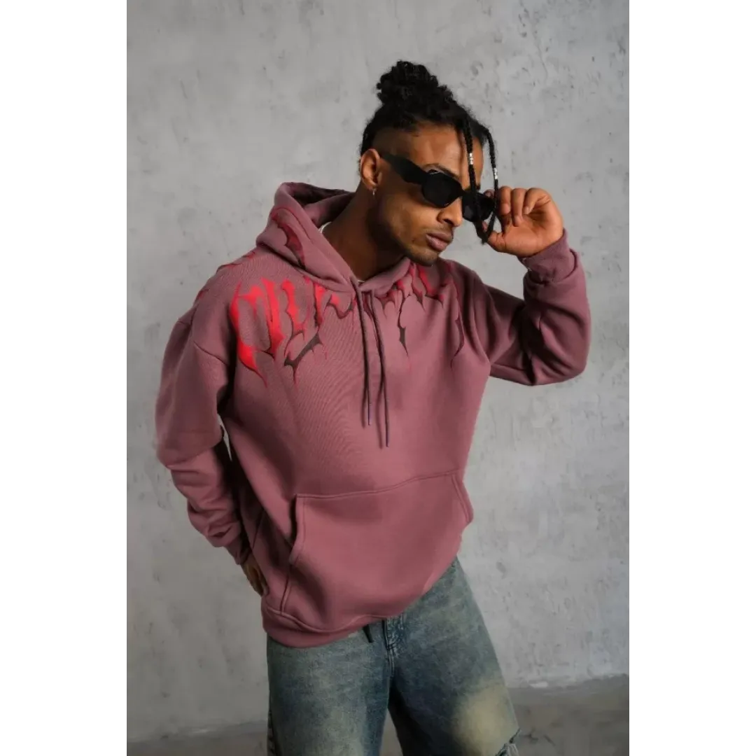 Erkek Ön Ve Arka Baskılı Kapüşonlu 3 İplik Sweatshirt - Gül Kurusu - 93003 Erkek Ön Ve Arka Baskılı Kapüşonlu 3 İplik Sweatshirt - Gül Kurusu - 93003