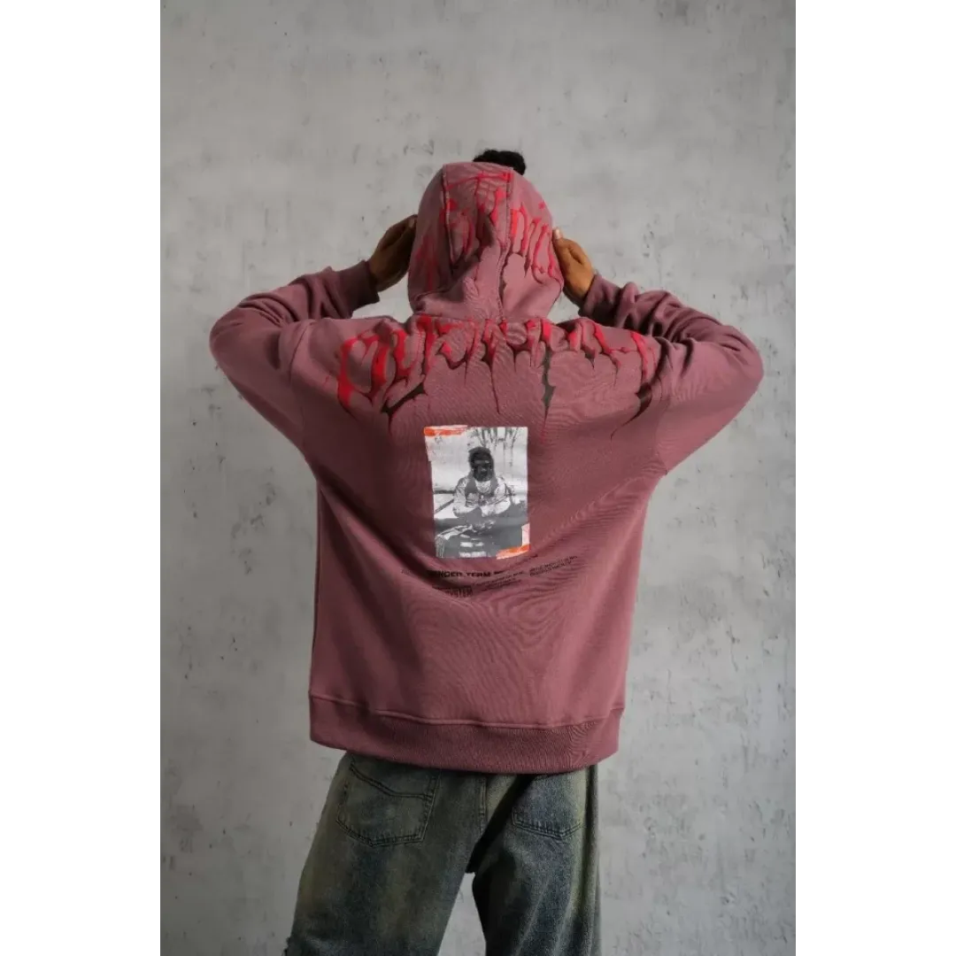 Erkek Ön Ve Arka Baskılı Kapüşonlu 3 İplik Sweatshirt - Gül Kurusu - 93003 Erkek Ön Ve Arka Baskılı Kapüşonlu 3 İplik Sweatshirt - Gül Kurusu - 93003
