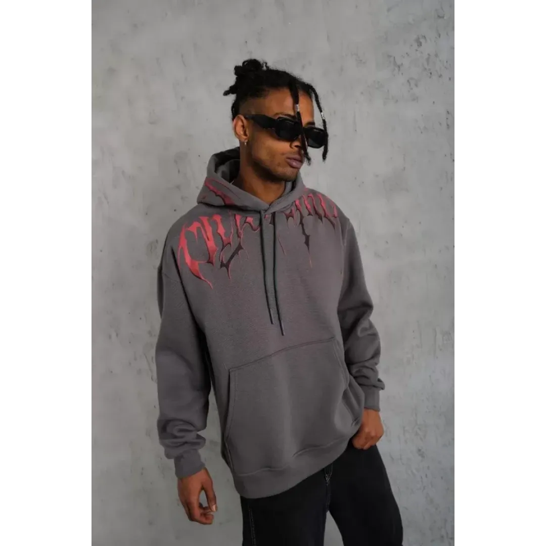 Erkek Ön Ve Arka Baskılı Kapüşonlu 3 İplik Sweatshirt - Füme - 93004 Erkek Ön Ve Arka Baskılı Kapüşonlu 3 İplik Sweatshirt - Füme - 93004