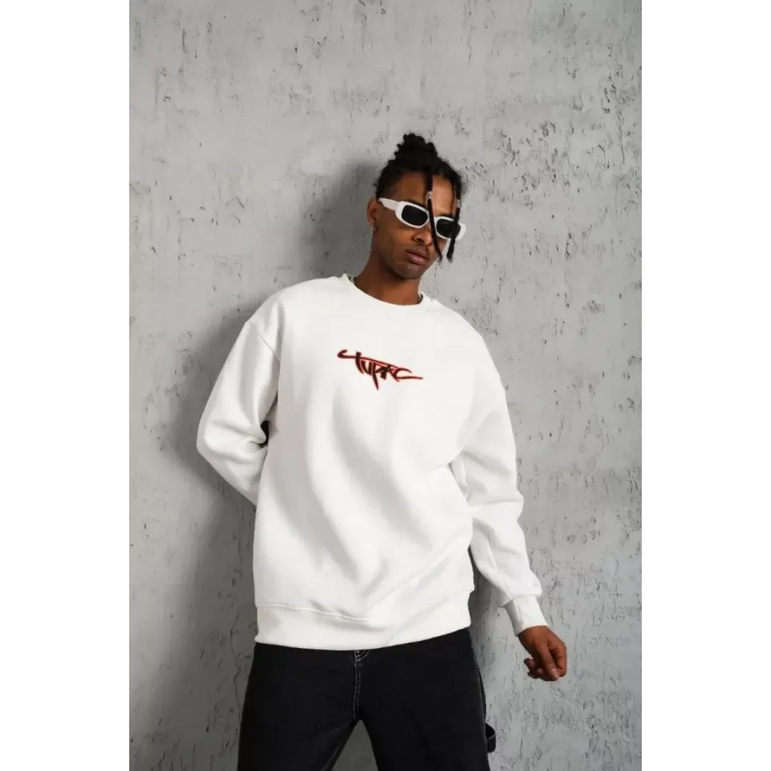 Erkek 3 İplik Gangster Baskılı Sweatshirt - Beyaz - 93008 Erkek 3 İplik Gangster Baskılı Sweatshirt - Beyaz - 93008