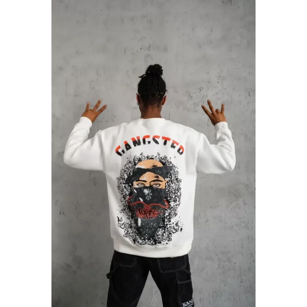 Erkek 3 İplik Gangster Baskılı Sweatshirt - Beyaz - 93008 Erkek 3 İplik Gangster Baskılı Sweatshirt - Beyaz - 93008