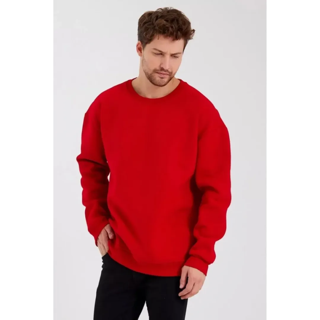 Erkek Düz Renk Bisiklet Yaka Sweat - Kırmızı - 93018 Erkek Düz Renk Bisiklet Yaka Sweat - Kırmızı - 93018