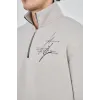 Erkek Yarım Fermuarlı Baskılı Sweat - Boyalı Gri - 93124 Erkek Yarım Fermuarlı Baskılı Sweat - Boyalı Gri - 93124