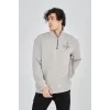 Erkek Yarım Fermuarlı Baskılı Sweat - Boyalı Gri - 93124 Erkek Yarım Fermuarlı Baskılı Sweat - Boyalı Gri - 93124