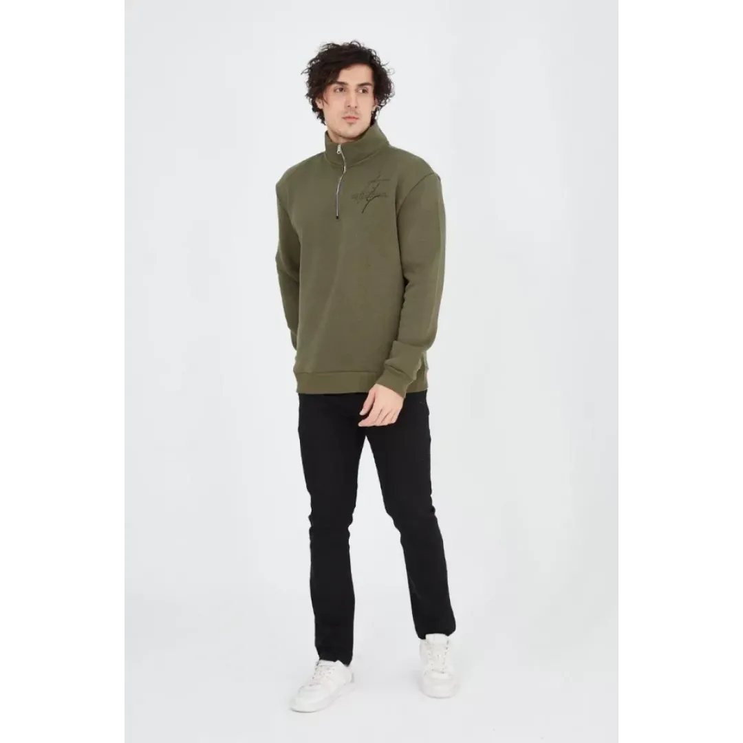 Erkek Yarım Fermuarlı Baskılı Sweat - Yeşil - 93125 Erkek Yarım Fermuarlı Baskılı Sweat - Yeşil - 93125