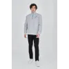 Erkek Yarım Fermuarlı Baskılı Sweat - Gri - 93126 Erkek Yarım Fermuarlı Baskılı Sweat - Gri - 93126