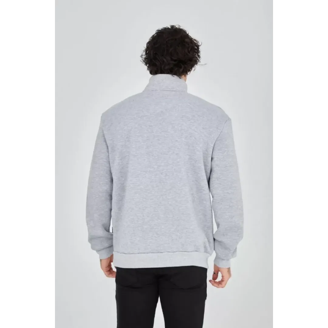Erkek Yarım Fermuarlı Baskılı Sweat - Gri - 93126 Erkek Yarım Fermuarlı Baskılı Sweat - Gri - 93126