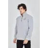 Erkek Yarım Fermuarlı Baskılı Sweat - Gri - 93126 Erkek Yarım Fermuarlı Baskılı Sweat - Gri - 93126