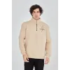 Erkek Yarım Fermuarlı Baskılı Sweat - Bej - 93128 Erkek Yarım Fermuarlı Baskılı Sweat - Bej - 93128