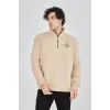 Erkek Yarım Fermuarlı Baskılı Sweat - Bej - 93128 Erkek Yarım Fermuarlı Baskılı Sweat - Bej - 93128