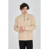 Erkek Yarım Fermuarlı Baskılı Sweat - Bej - 93128 Erkek Yarım Fermuarlı Baskılı Sweat - Bej - 93128