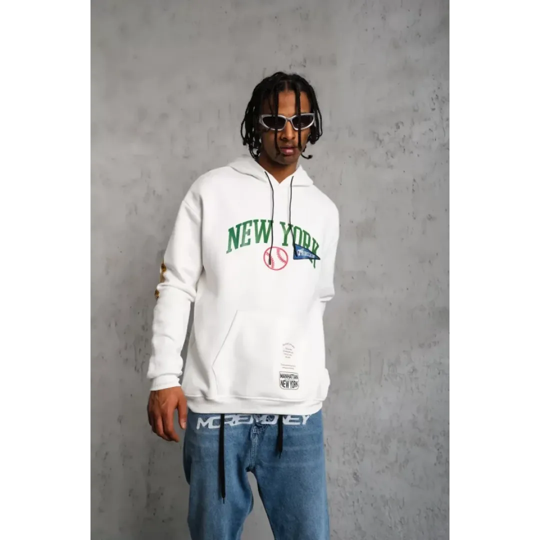 Erkek Baskılı Kapüşonlu Sweatshirt - Beyaz - 93133 Erkek Baskılı Kapüşonlu Sweatshirt - Beyaz - 93133