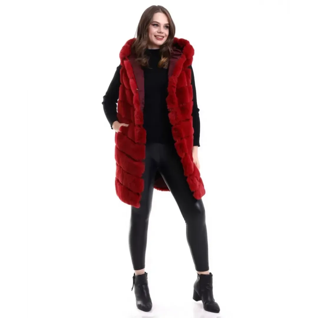 Reks Kapüşonlu Yelek - Kırmızı - 93146 Reks Kapüşonlu Yelek - Kırmızı - 93146
