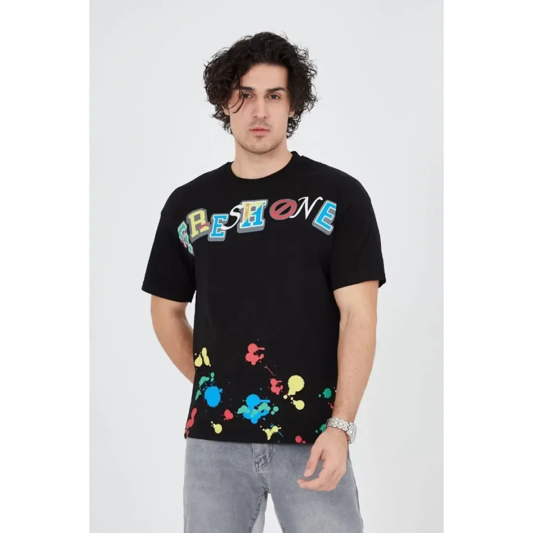 Erkek Baskılı Penye T-Shirt - Siyah - 93158 Erkek Baskılı Penye T-Shirt - Siyah - 93158