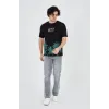 Erkek Baskılı Bisiklet Yaka T-Shirt - Siyah - 93162 Erkek Baskılı Bisiklet Yaka T-Shirt - Siyah - 93162