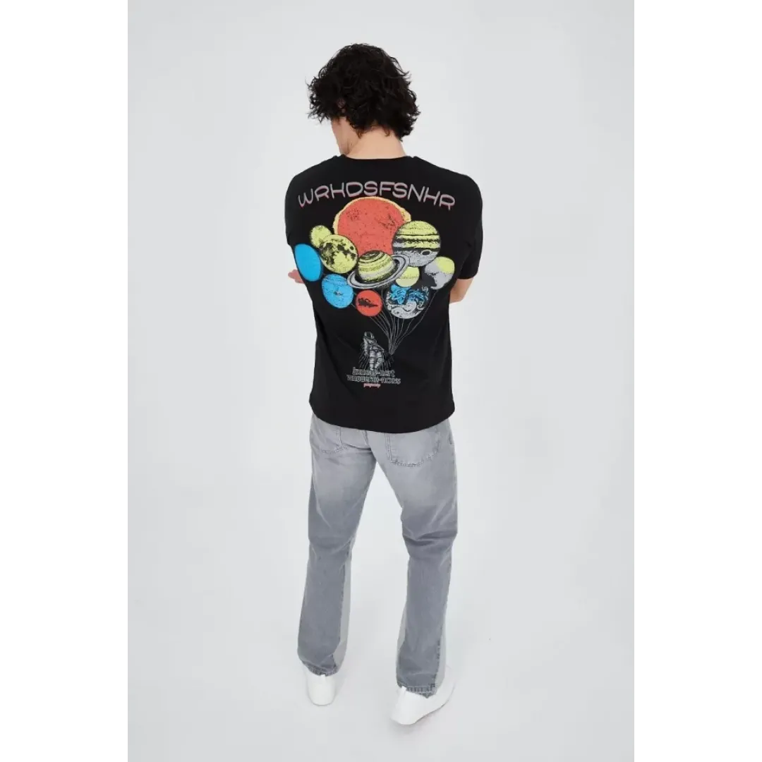 Erkek Penye Baskılı T-Shirt - Siyah - 93170 Erkek Penye Baskılı T-Shirt - Siyah - 93170