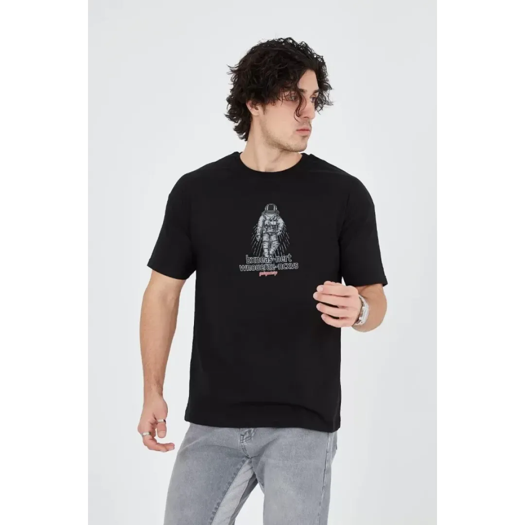 Erkek Penye Baskılı T-Shirt - Siyah - 93170 Erkek Penye Baskılı T-Shirt - Siyah - 93170