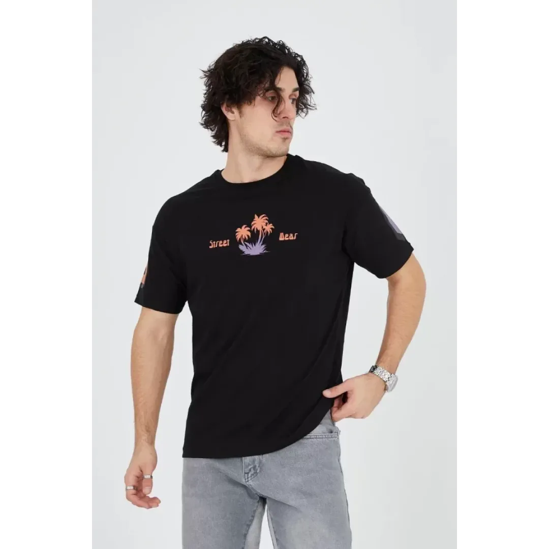 Erkek Ön Ve Arka Baskılı T-Shirt - Siyah - 93172 Erkek Ön Ve Arka Baskılı T-Shirt - Siyah - 93172