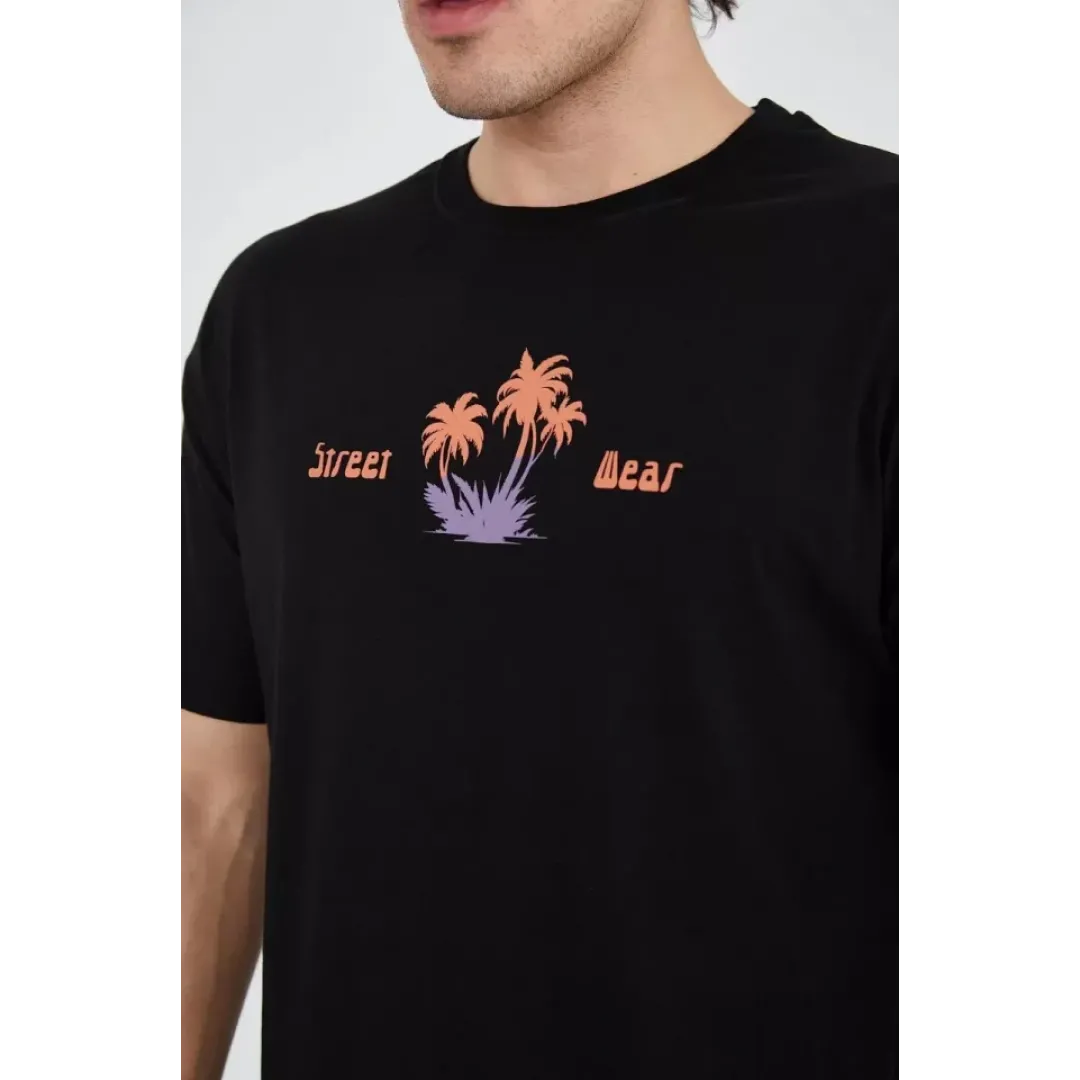 Erkek Ön Ve Arka Baskılı T-Shirt - Siyah - 93172 Erkek Ön Ve Arka Baskılı T-Shirt - Siyah - 93172