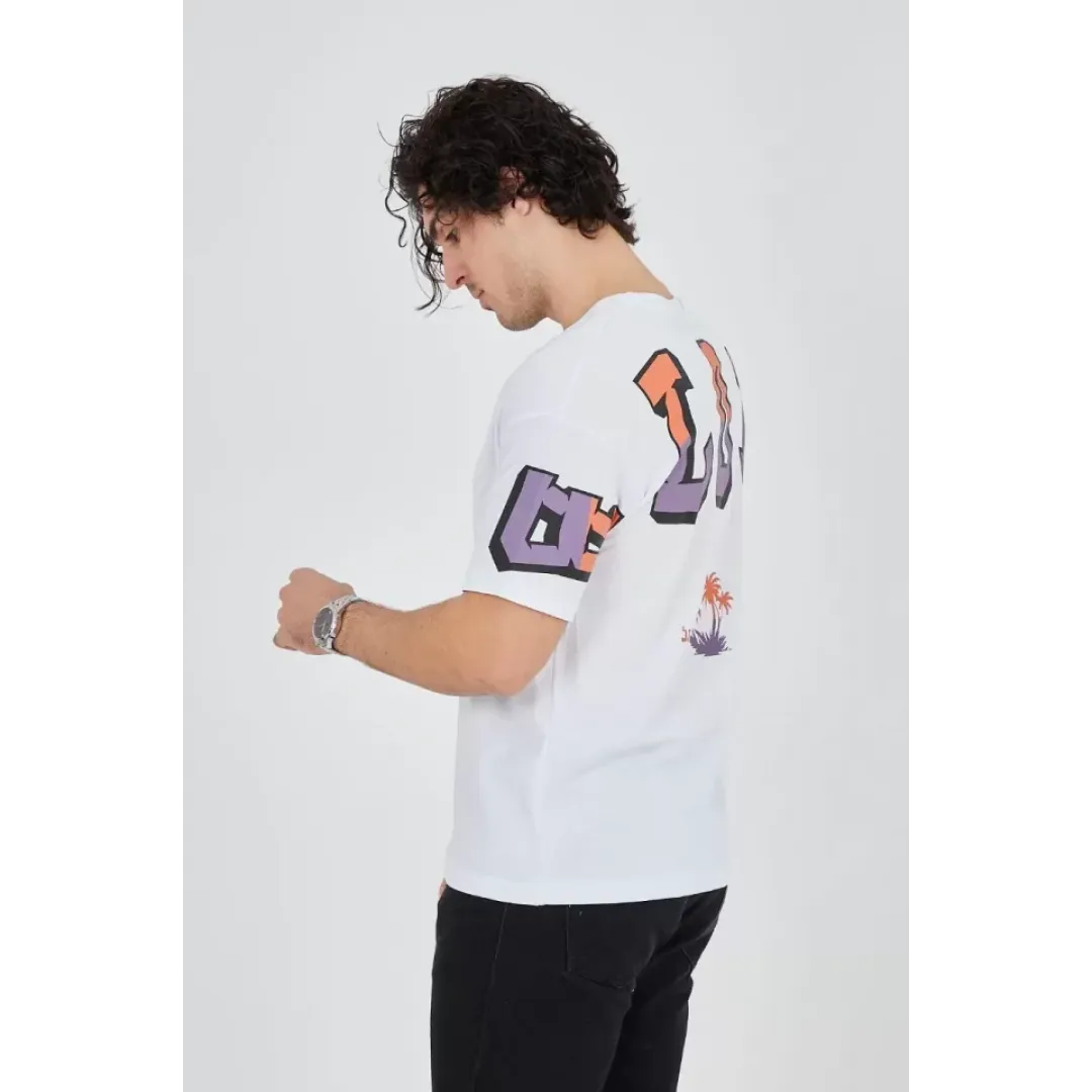 Erkek Ön Ve Arka Baskılı T-Shirt - Beyaz - 93173 Erkek Ön Ve Arka Baskılı T-Shirt - Beyaz - 93173