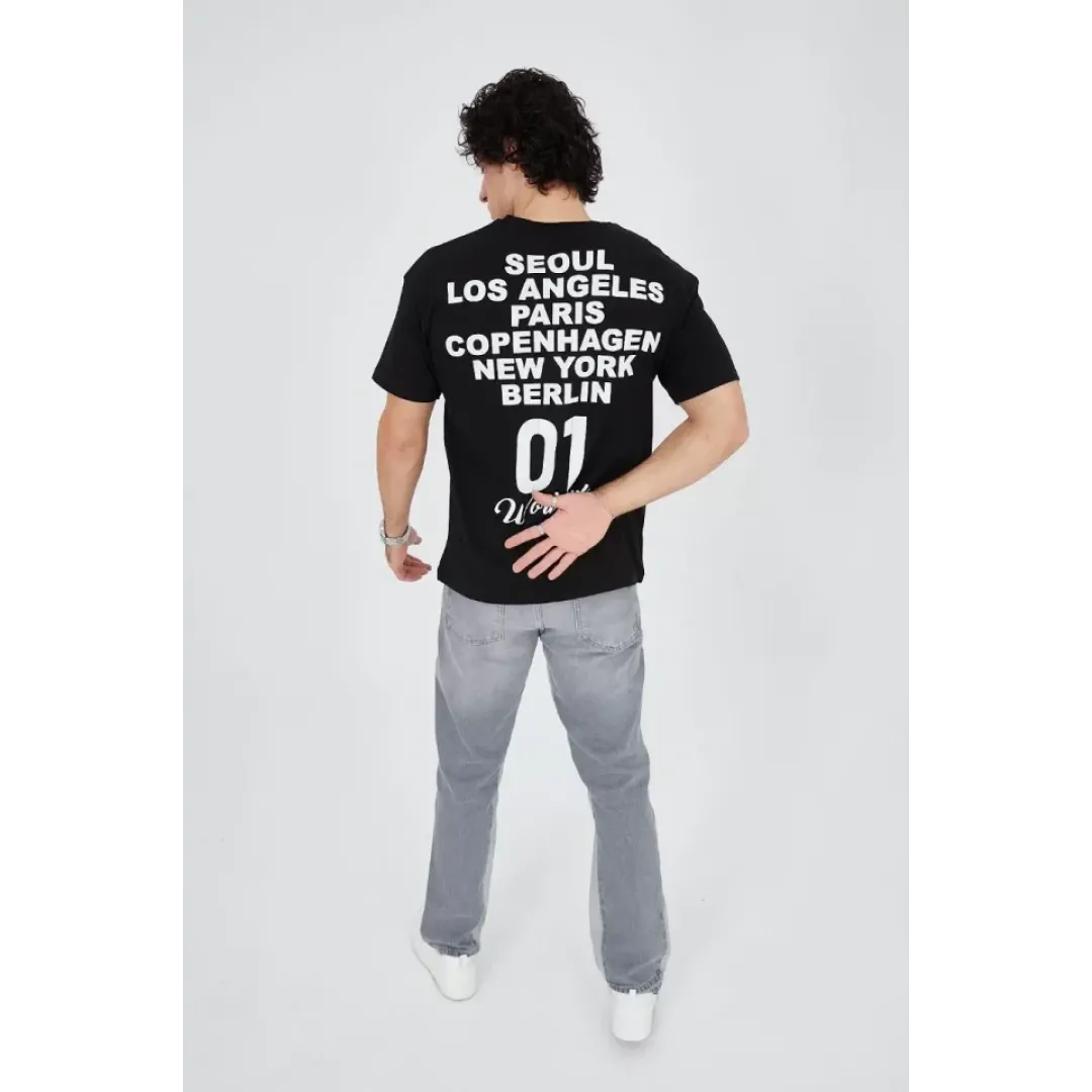 Erkek Bisiklet Yakalı Baskılı T-Shirt - Siyah - 93175 Erkek Bisiklet Yakalı Baskılı T-Shirt - Siyah - 93175