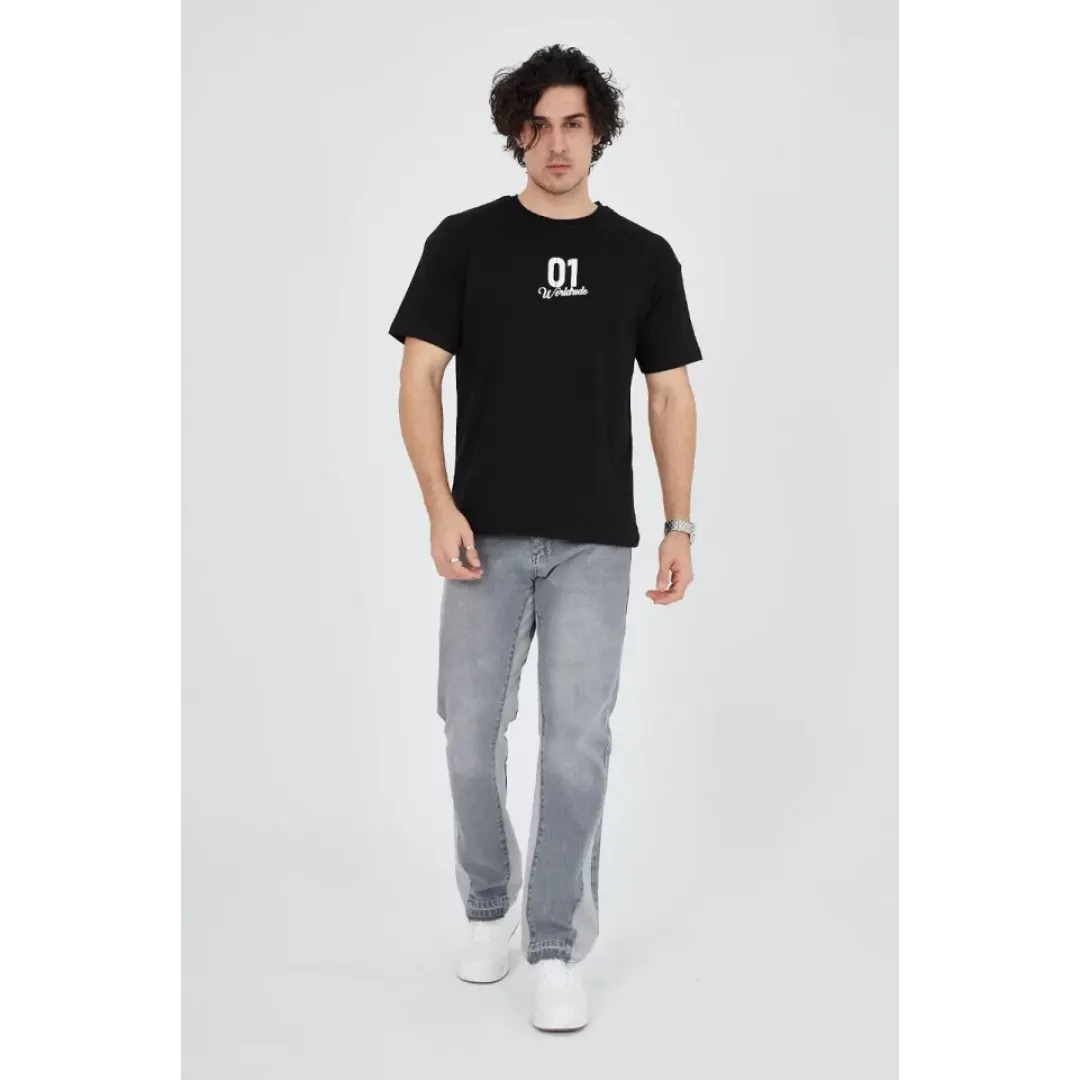 Erkek Bisiklet Yakalı Baskılı T-Shirt - Siyah - 93175 Erkek Bisiklet Yakalı Baskılı T-Shirt - Siyah - 93175
