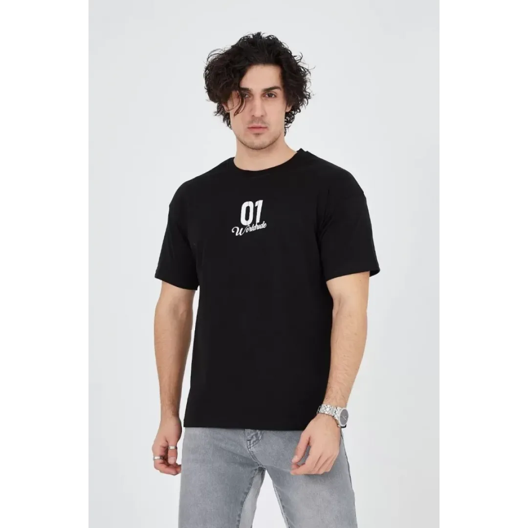 Erkek Bisiklet Yakalı Baskılı T-Shirt - Siyah - 93175 Erkek Bisiklet Yakalı Baskılı T-Shirt - Siyah - 93175