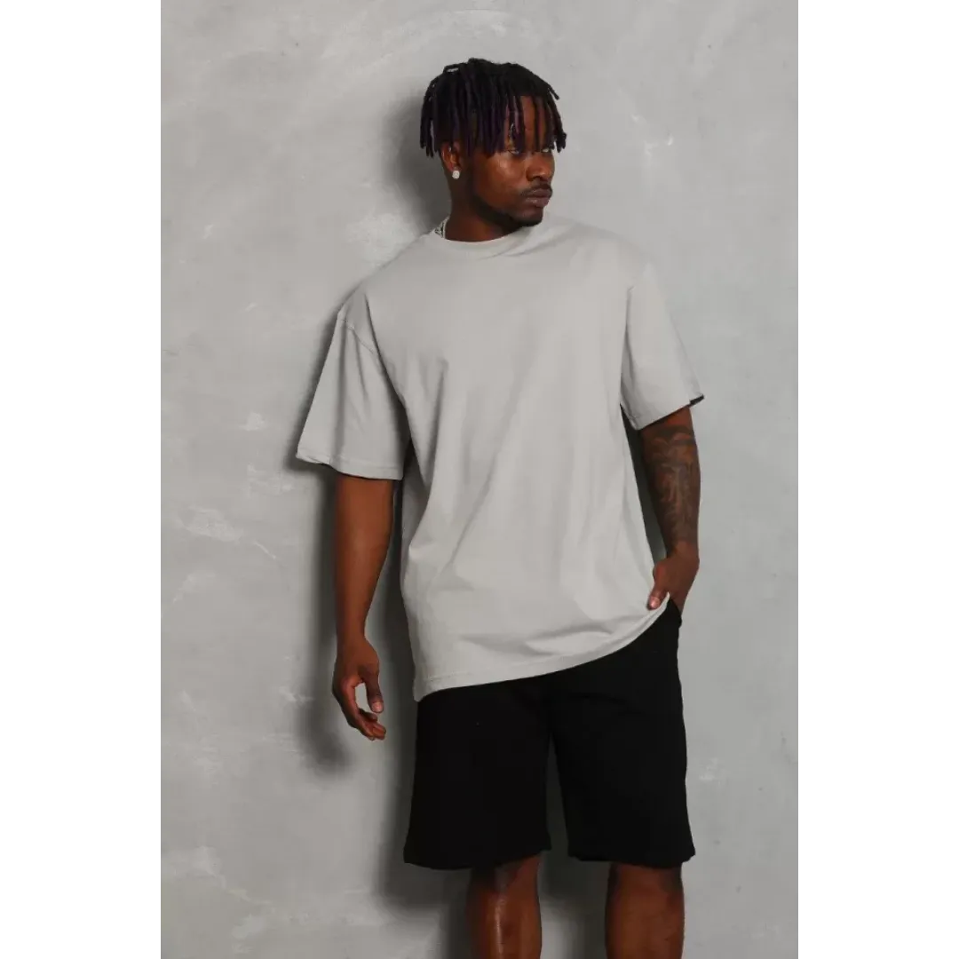 Unisex Oversize Düz Bisiklet Yaka T-Shirt - Gri - 93180 Unisex Oversize Düz Bisiklet Yaka T-Shirt - Gri - 93180