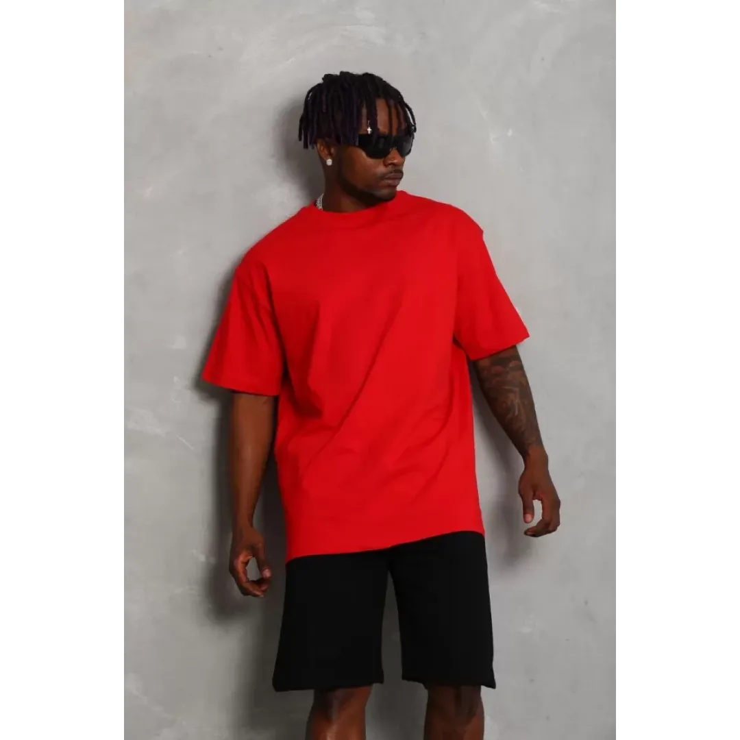 Unisex Oversize Düz Bisiklet Yaka T-Shirt - Kırmızı - 93184 Unisex Oversize Düz Bisiklet Yaka T-Shirt - Kırmızı - 93184