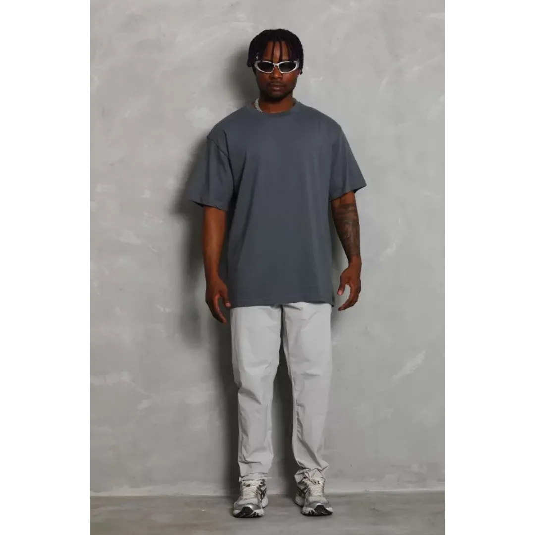 Unisex Oversize Düz Bisiklet Yaka T-Shirt - Füme - 93185 Unisex Oversize Düz Bisiklet Yaka T-Shirt - Füme - 93185