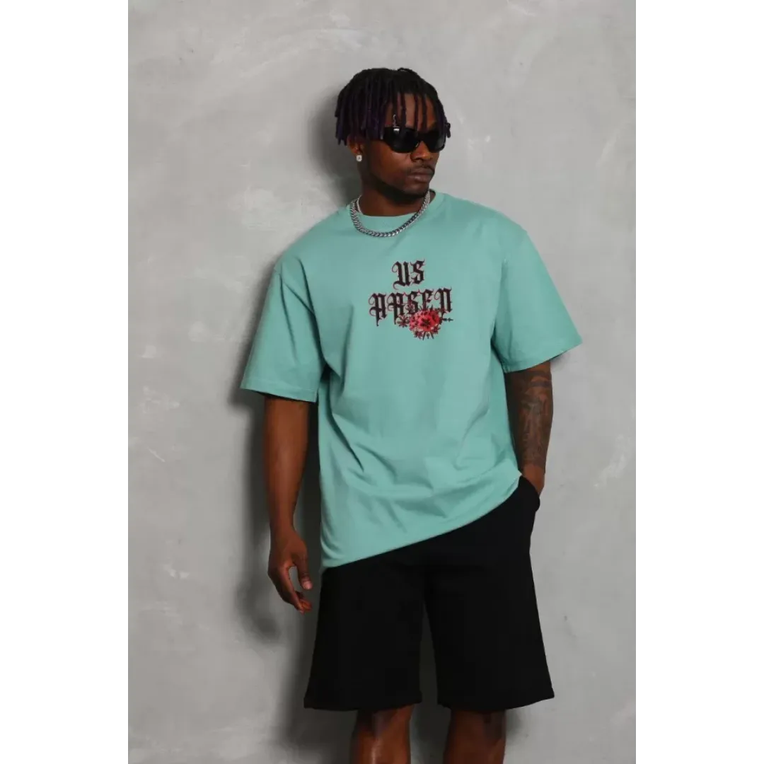 Unisex Oversize Baskılı Bisiklet Yaka T-Shirt - Mint Yeşili - 93187 Unisex Oversize Baskılı Bisiklet Yaka T-Shirt - Mint Yeşili - 93187