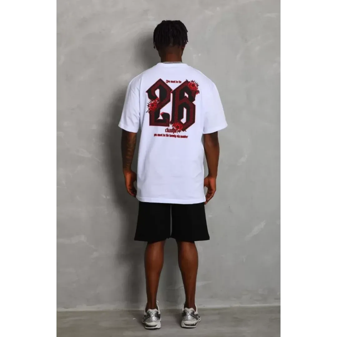 Unisex Oversize Baskılı Bisiklet Yaka T-Shirt - Beyaz - 93188