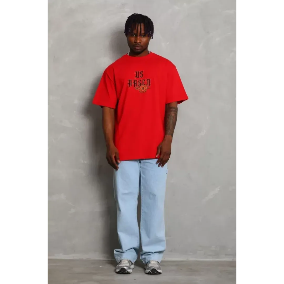 Unisex Oversize Baskılı Bisiklet Yaka T-Shirt - Kırmızı - 93189 Unisex Oversize Baskılı Bisiklet Yaka T-Shirt - Kırmızı - 93189