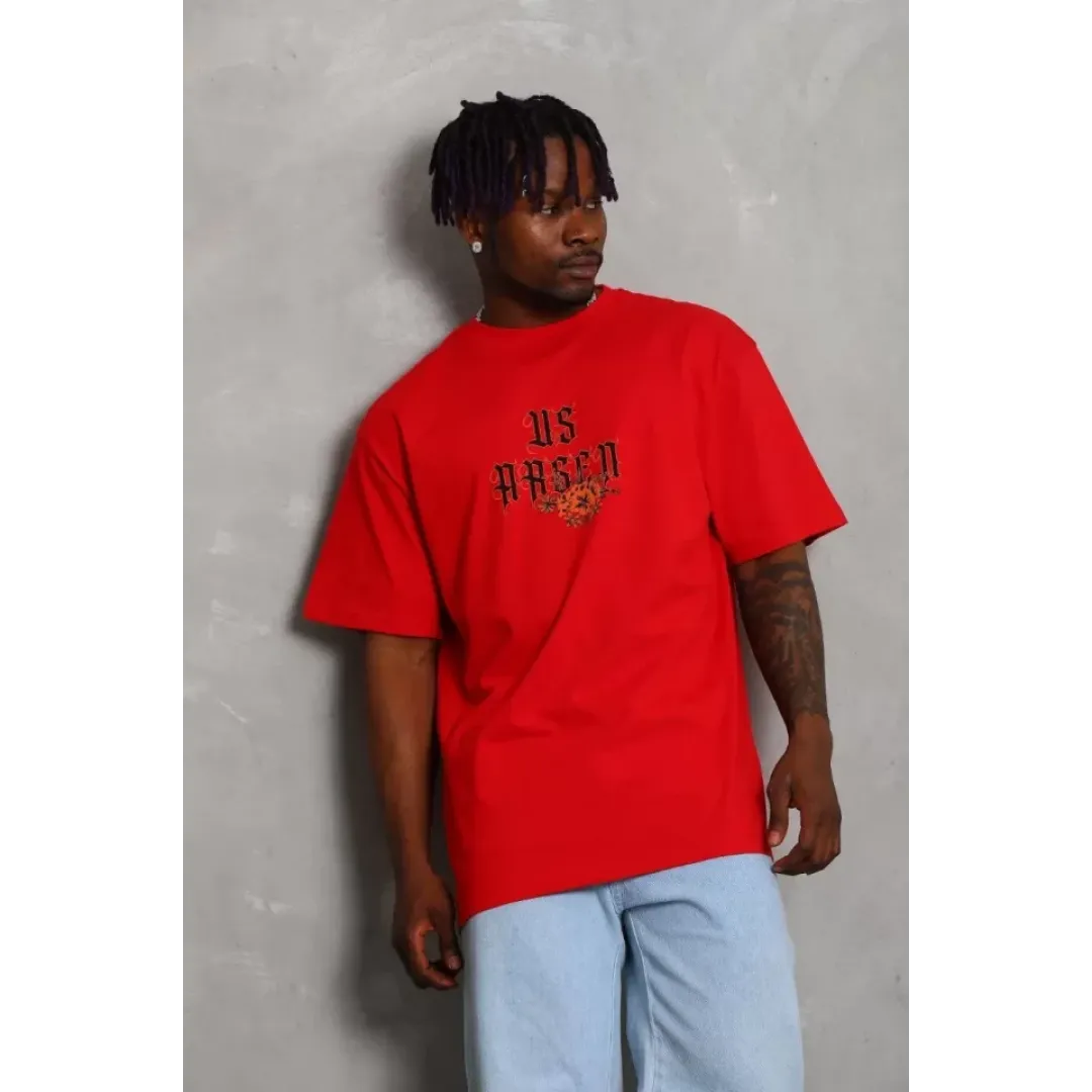 Unisex Oversize Baskılı Bisiklet Yaka T-Shirt - Kırmızı - 93189 Unisex Oversize Baskılı Bisiklet Yaka T-Shirt - Kırmızı - 93189