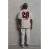 Unisex Oversize Baskılı Bisiklet Yaka T-Shirt - Gri - 93190