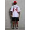 Unisex Oversize Baskılı Bisiklet Yaka T-Shirt - Beyaz - 93191