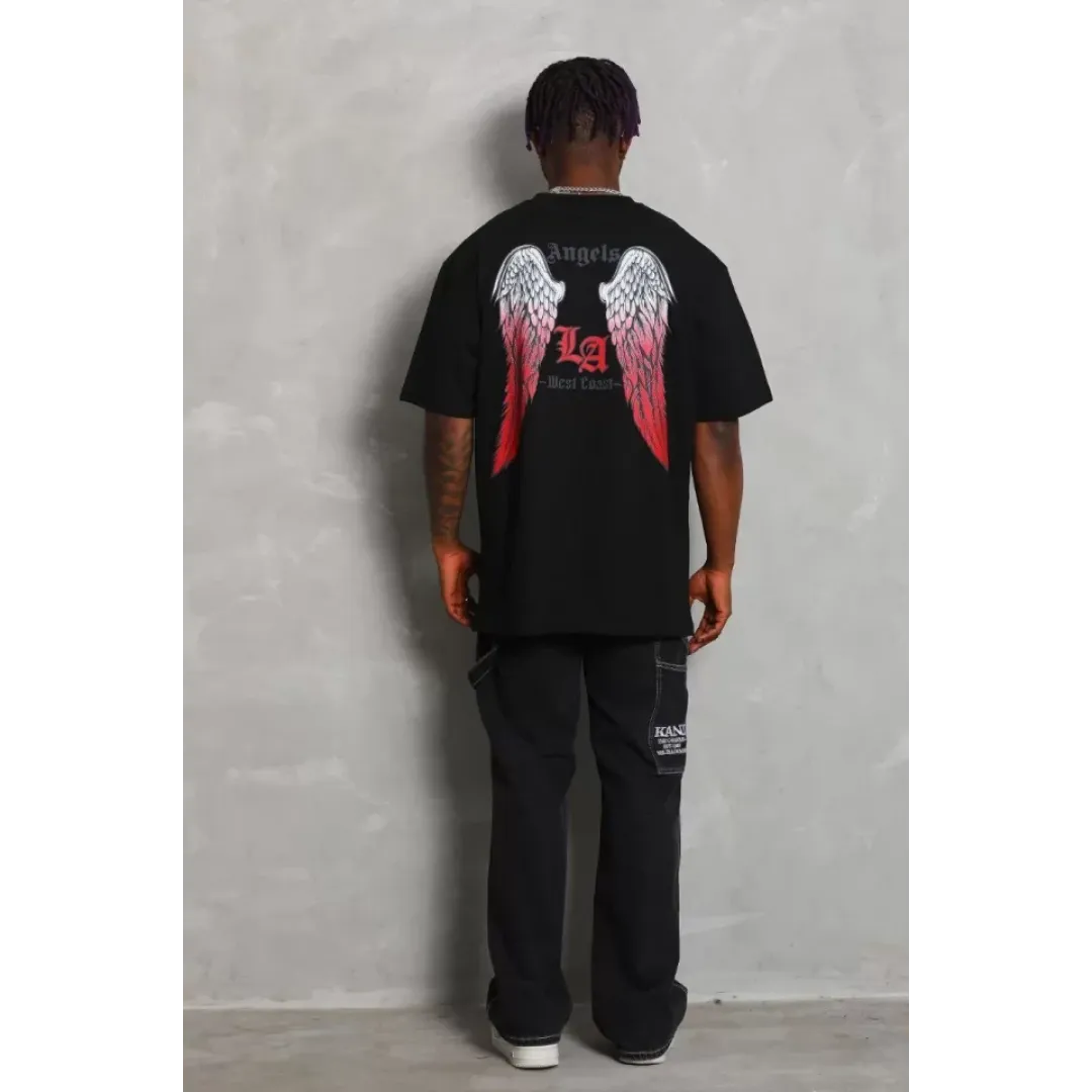 Unisex Oversize Baskılı Bisiklet Yaka T-Shirt - Siyah - 93192 Unisex Oversize Baskılı Bisiklet Yaka T-Shirt - Siyah - 93192