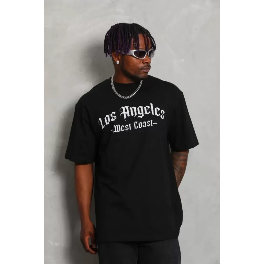 Unisex Oversize Baskılı Bisiklet Yaka T-Shirt - Siyah - 93192 Unisex Oversize Baskılı Bisiklet Yaka T-Shirt - Siyah - 93192