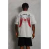 Unisex Oversize Baskılı Bisiklet Yaka T-Shirt - Gri - 93193