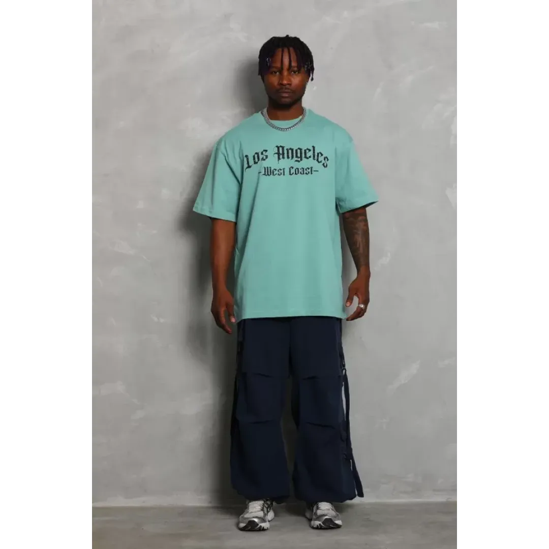 Unisex Oversize Baskılı Bisiklet Yaka T-Shirt - Mint Yeşili - 93195 Unisex Oversize Baskılı Bisiklet Yaka T-Shirt - Mint Yeşili - 93195