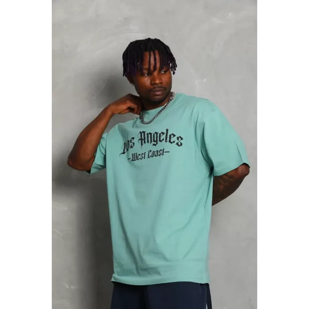 Unisex Oversize Baskılı Bisiklet Yaka T-Shirt - Mint Yeşili - 93195 Unisex Oversize Baskılı Bisiklet Yaka T-Shirt - Mint Yeşili - 93195