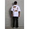 Unisex Oversize Baskılı Bisiklet Yaka T-Shirt - Beyaz - 93196