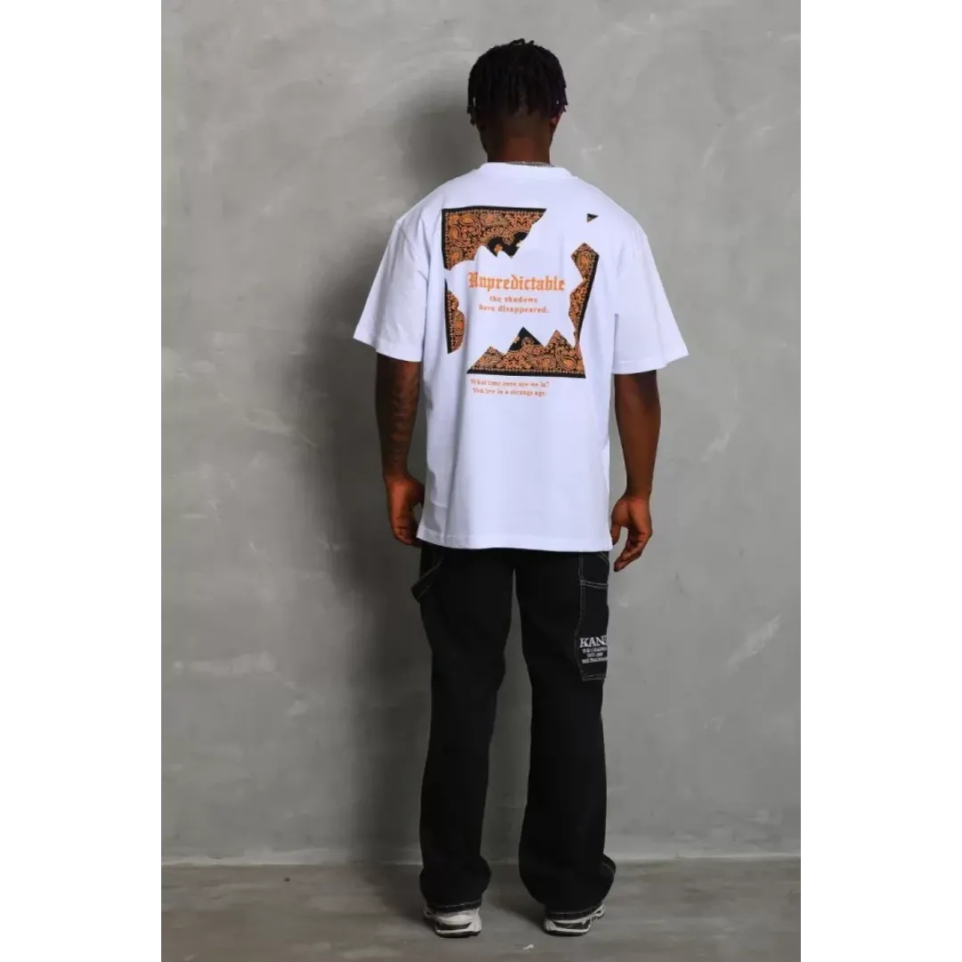 Unisex Oversize Baskılı Bisiklet Yaka T-Shirt - Beyaz - 93196