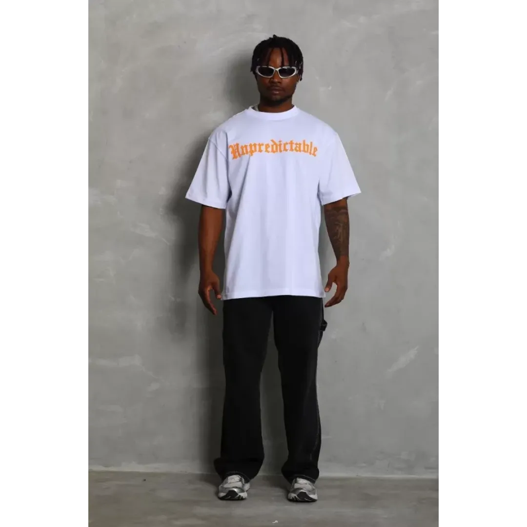 Unisex Oversize Baskılı Bisiklet Yaka T-Shirt - Beyaz - 93196