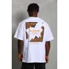 Unisex Oversize Baskılı Bisiklet Yaka T-Shirt - Beyaz - 93196