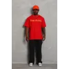 Unisex Oversize Baskılı Bisiklet Yaka T-Shirt - Kırmızı - 93197 Unisex Oversize Baskılı Bisiklet Yaka T-Shirt - Kırmızı - 93197