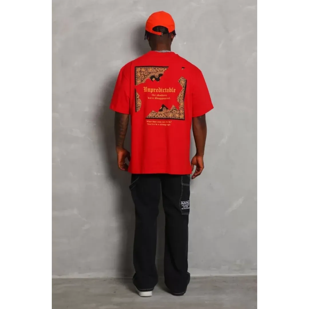 Unisex Oversize Baskılı Bisiklet Yaka T-Shirt - Kırmızı - 93197 Unisex Oversize Baskılı Bisiklet Yaka T-Shirt - Kırmızı - 93197