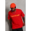Unisex Oversize Baskılı Bisiklet Yaka T-Shirt - Kırmızı - 93197 Unisex Oversize Baskılı Bisiklet Yaka T-Shirt - Kırmızı - 93197